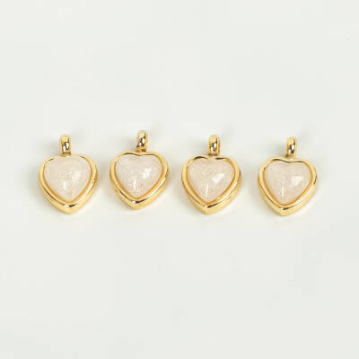 1 Adet - 11 mm Kalp Desenli Taşlı Uç, Charm Uç, Altın Kaplama 1.Kalite Kararmaz - 2