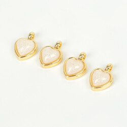 1 Adet - 11 mm Kalp Desenli Taşlı Uç, Charm Uç, Altın Kaplama 1.Kalite Kararmaz - YF Hobi