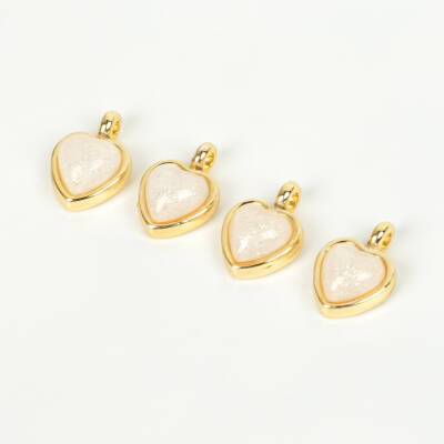 1 Adet - 11 mm Kalp Desenli Taşlı Uç, Charm Uç, Altın Kaplama 1.Kalite Kararmaz - 1