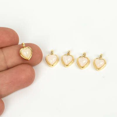 1 Adet - 11 mm Kalp Desenli Taşlı Uç, Charm Uç, Altın Kaplama 1.Kalite Kararmaz - 4