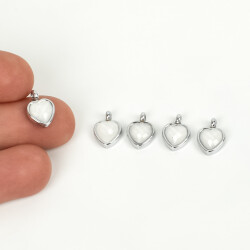 1 Adet - 11 mm Kalp Desenli Taşlı Uç, Charm Uç, Rodyum Kaplama 1.Kalite Kararmaz - 4