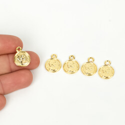 1 Adet - 12 mm Eski Suret Desenli Uç, Charm Uç, Altın Kaplama 1.Kalite Kararmaz - 4
