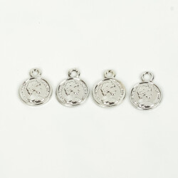 1 Adet - 12 mm Eski Suret Desenli Uç, Charm Uç, Rodyum Kaplama 1.Kalite Kararmaz - 3