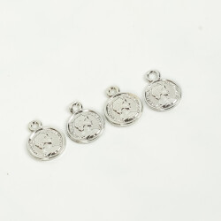 1 Adet - 12 mm Eski Suret Desenli Uç, Charm Uç, Rodyum Kaplama 1.Kalite Kararmaz - 2