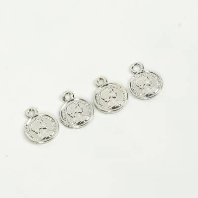 1 Adet - 12 mm Eski Suret Desenli Uç, Charm Uç, Rodyum Kaplama 1.Kalite Kararmaz - 2