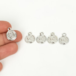 1 Adet - 12 mm Eski Suret Desenli Uç, Charm Uç, Rodyum Kaplama 1.Kalite Kararmaz - 4