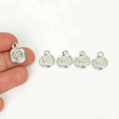 1 Adet - 12 mm Eski Suret Desenli Uç, Charm Uç, Rodyum Kaplama 1.Kalite Kararmaz - 4