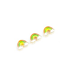 1 Adet - 12 mm Gökkuşağı Desenli Ortadan Delik Mineli Altın Kaplama Aparat, 1. Kalite (kararmaz) - 4