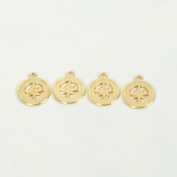 1 Adet - 12 mm Pusula Desenli Uç, Charm Uç, Altın Kaplama 1.Kalite Kararmaz - 2