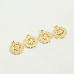 1 Adet - 12 mm Pusula Desenli Uç, Charm Uç, Altın Kaplama 1.Kalite Kararmaz - 4