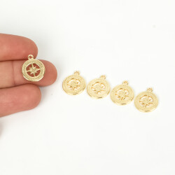 1 Adet - 12 mm Pusula Desenli Uç, Charm Uç, Altın Kaplama 1.Kalite Kararmaz - 1