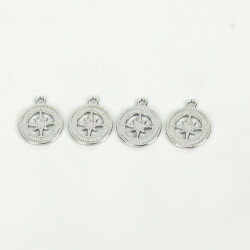 1 Adet - 12 mm Pusula Desenli Uç, Charm Uç, Rodyum Kaplama 1.Kalite Kararmaz - 2