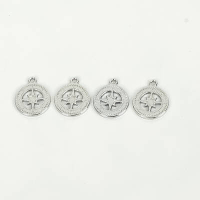 1 Adet - 12 mm Pusula Desenli Uç, Charm Uç, Rodyum Kaplama 1.Kalite Kararmaz - 2