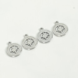 1 Adet - 12 mm Pusula Desenli Uç, Charm Uç, Rodyum Kaplama 1.Kalite Kararmaz - 4