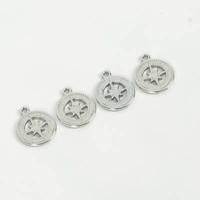 1 Adet - 12 mm Pusula Desenli Uç, Charm Uç, Rodyum Kaplama 1.Kalite Kararmaz - 4