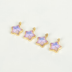1 Adet - 12 mm Yıldız Desenli Taşlı Uç, Charm Uç, Altın Kaplama 1.Kalite Kararmaz - 3