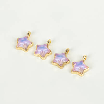 1 Adet - 12 mm Yıldız Desenli Taşlı Uç, Charm Uç, Altın Kaplama 1.Kalite Kararmaz - 3