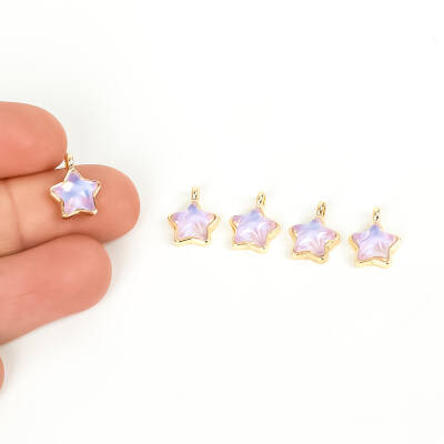 1 Adet - 12 mm Yıldız Desenli Taşlı Uç, Charm Uç, Altın Kaplama 1.Kalite Kararmaz - 4