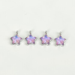 1 Adet - 12 mm Yıldız Desenli Taşlı Uç, Charm Uç, Rodyum Kaplama 1.Kalite Kararmaz - 2