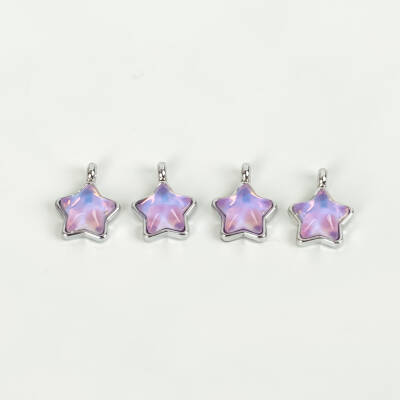 1 Adet - 12 mm Yıldız Desenli Taşlı Uç, Charm Uç, Rodyum Kaplama 1.Kalite Kararmaz - 2