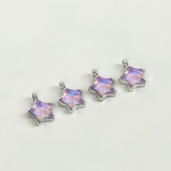 1 Adet - 12 mm Yıldız Desenli Taşlı Uç, Charm Uç, Rodyum Kaplama 1.Kalite Kararmaz - 3