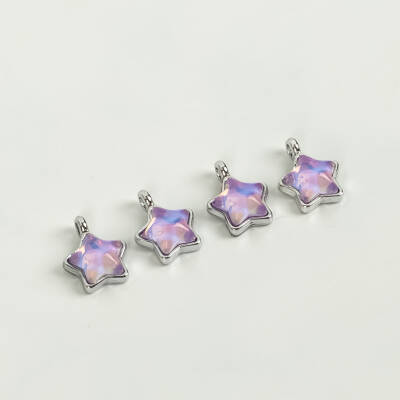 1 Adet - 12 mm Yıldız Desenli Taşlı Uç, Charm Uç, Rodyum Kaplama 1.Kalite Kararmaz - 3