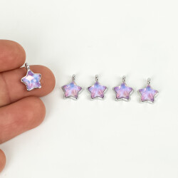 1 Adet - 12 mm Yıldız Desenli Taşlı Uç, Charm Uç, Rodyum Kaplama 1.Kalite Kararmaz - 4