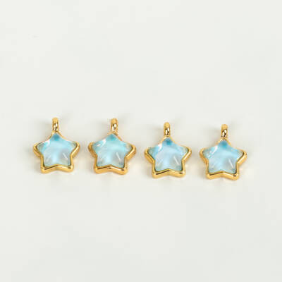 1 Adet - 12 mm Yıldız Desenli Taşlı Uç, Charm Uç, Altın Kaplama 1.Kalite Kararmaz - 2