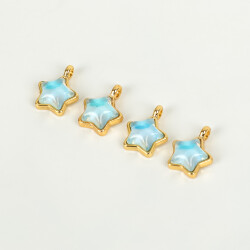 1 Adet - 12 mm Yıldız Desenli Taşlı Uç, Charm Uç, Altın Kaplama 1.Kalite Kararmaz - YF Hobi