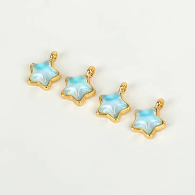 1 Adet - 12 mm Yıldız Desenli Taşlı Uç, Charm Uç, Altın Kaplama 1.Kalite Kararmaz - 1