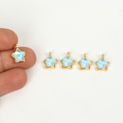 1 Adet - 12 mm Yıldız Desenli Taşlı Uç, Charm Uç, Altın Kaplama 1.Kalite Kararmaz - 4