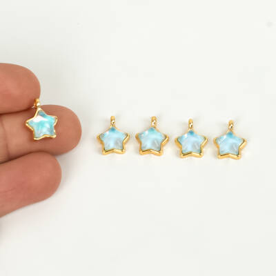 1 Adet - 12 mm Yıldız Desenli Taşlı Uç, Charm Uç, Altın Kaplama 1.Kalite Kararmaz - 4