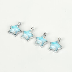 1 Adet - 12 mm Yıldız Desenli Taşlı Uç, Charm Uç, Rodyum Kaplama 1.Kalite Kararmaz - YF Hobi