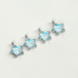 1 Adet - 12 mm Yıldız Desenli Taşlı Uç, Charm Uç, Rodyum Kaplama 1.Kalite Kararmaz - 3