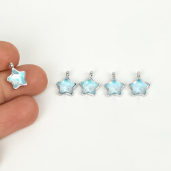 1 Adet - 12 mm Yıldız Desenli Taşlı Uç, Charm Uç, Rodyum Kaplama 1.Kalite Kararmaz - 4