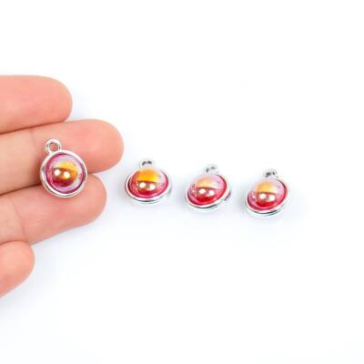 1 Adet - 13 mm Janjanlı Kırmızı Plastik Taşlı Takı Aparatı, Nikel Takı Aparatı, 1. Kalite (kararmaz) - 1