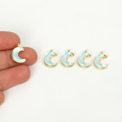 1 Adet - 15 mm Ay Desenli Taşlı Uç, Charm Uç, Altın Kaplama 1.Kalite Kararmaz - 4