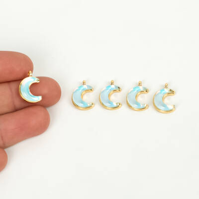 1 Adet - 15 mm Ay Desenli Taşlı Uç, Charm Uç, Altın Kaplama 1.Kalite Kararmaz - 4