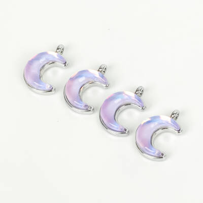 1 Adet - 15 mm Ay Desenli Taşlı Uç, Charm Uç, Rodyum Kaplama 1.Kalite Kararmaz - 1