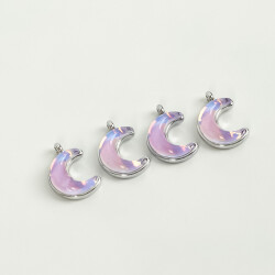 1 Adet - 15 mm Ay Desenli Taşlı Uç, Charm Uç, Rodyum Kaplama 1.Kalite Kararmaz - 3