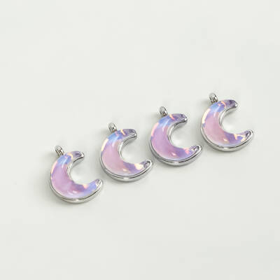 1 Adet - 15 mm Ay Desenli Taşlı Uç, Charm Uç, Rodyum Kaplama 1.Kalite Kararmaz - 3