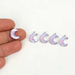 1 Adet - 15 mm Ay Desenli Taşlı Uç, Charm Uç, Rodyum Kaplama 1.Kalite Kararmaz - 4