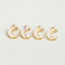 1 Adet - 15 mm Ay Desenli Taşlı Uç, Charm Uç, Altın Kaplama 1.Kalite Kararmaz - 2