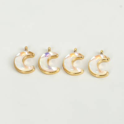 1 Adet - 15 mm Ay Desenli Taşlı Uç, Charm Uç, Altın Kaplama 1.Kalite Kararmaz - 2