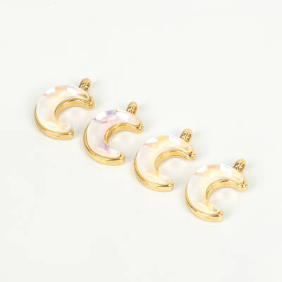 1 Adet - 15 mm Ay Desenli Taşlı Uç, Charm Uç, Altın Kaplama 1.Kalite Kararmaz - 1