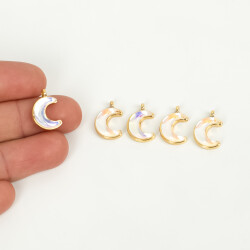 1 Adet - 15 mm Ay Desenli Taşlı Uç, Charm Uç, Altın Kaplama 1.Kalite Kararmaz - 4