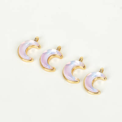 1 Adet - 15 mm Ay Desenli Taşlı Uç, Charm Uç, Altın Kaplama 1.Kalite Kararmaz - 1