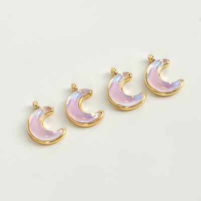 1 Adet - 15 mm Ay Desenli Taşlı Uç, Charm Uç, Altın Kaplama 1.Kalite Kararmaz - 3