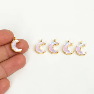 1 Adet - 15 mm Ay Desenli Taşlı Uç, Charm Uç, Altın Kaplama 1.Kalite Kararmaz - 4