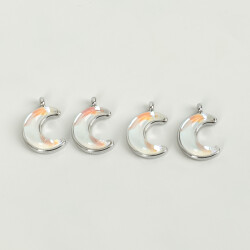 1 Adet - 15 mm Ay Desenli Taşlı Uç, Charm Uç, Rodyum Kaplama 1.Kalite Kararmaz - 2